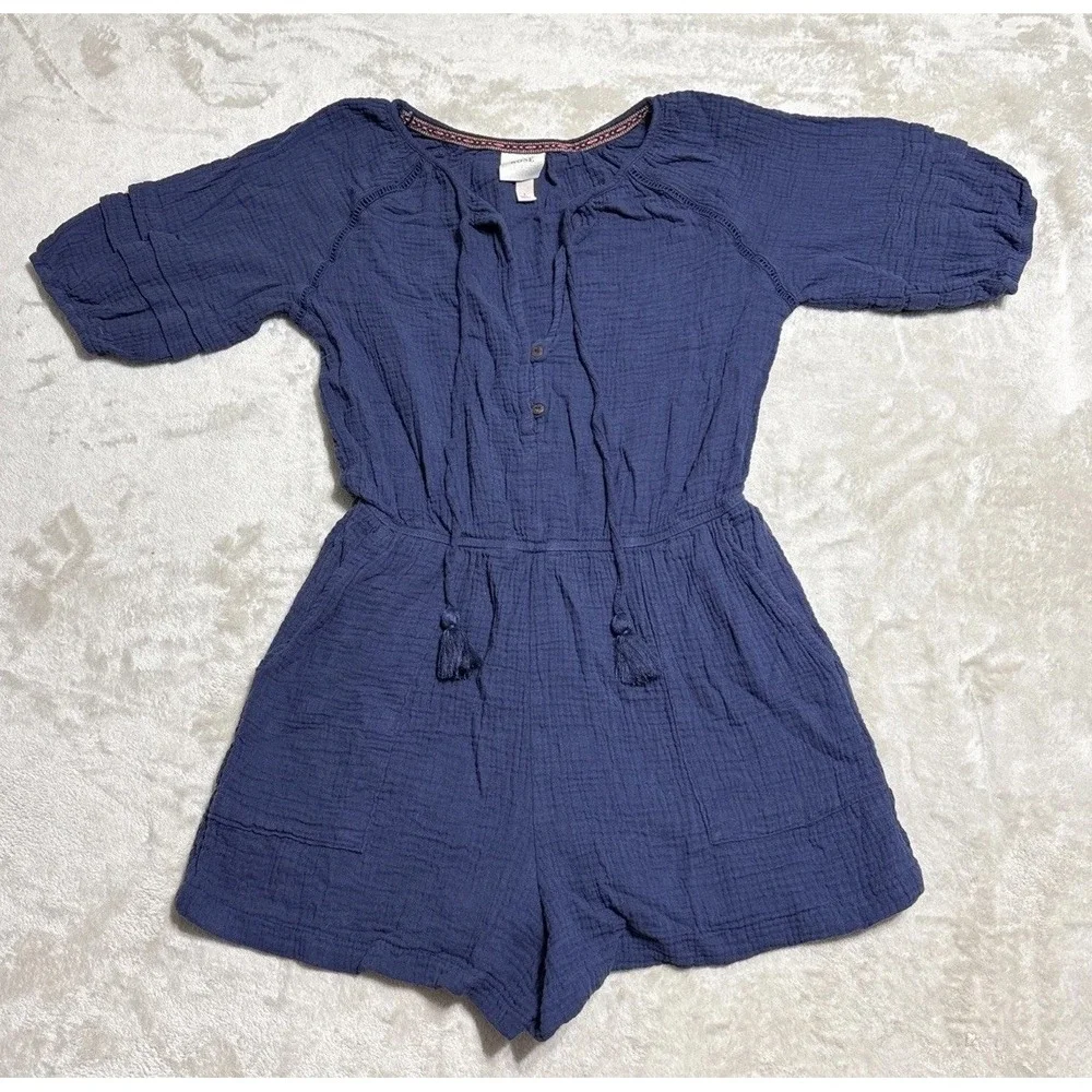 Knox Rose Romper Womens Large Cotton Gauze Elastic Smock Waist Peasant Boho
